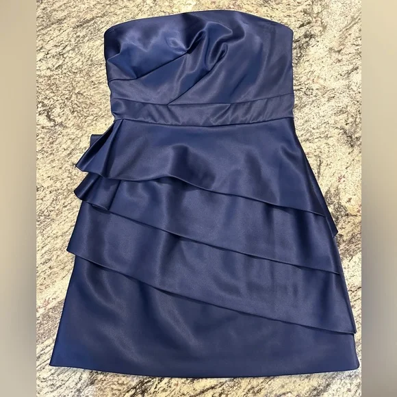 Max and Cleo Mariner Blue Strapless Tiered Ruffle Cocktail Dress Size 8 - Picture 13 of 13